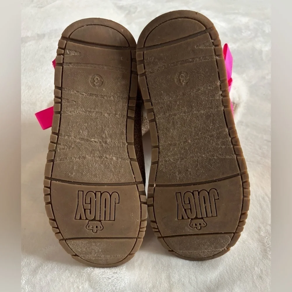 Juicy Couture Snow Boots Gold Glitter Kids Sparkling Faux Fur Size 3